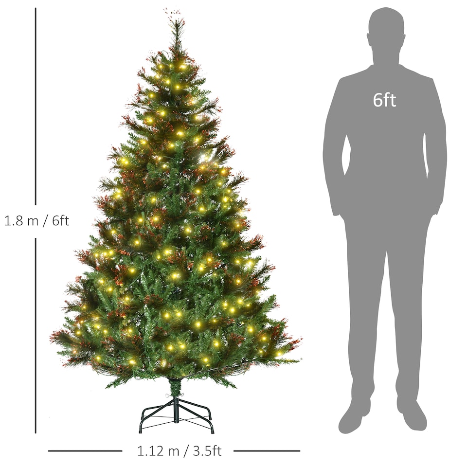 image 1 of HOMCOM 1.8m 6ft PreLit Christmas Tree Artificial Spruce Xmas Tree Warm White LED Holiday Decor with Metal Stand