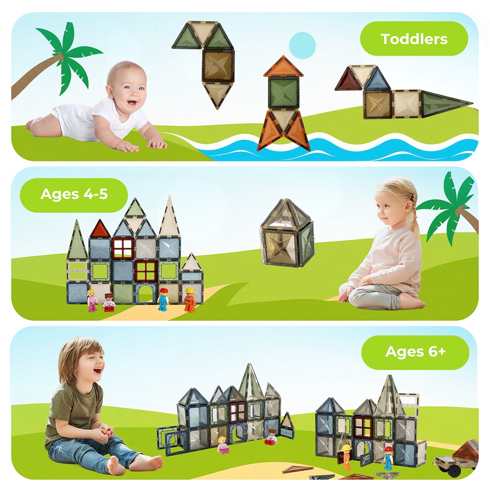 image 1 of Dekko 100pc Magnetic Tiles Building Blocks Safe Educational Toy for Kids | Multi | Nature