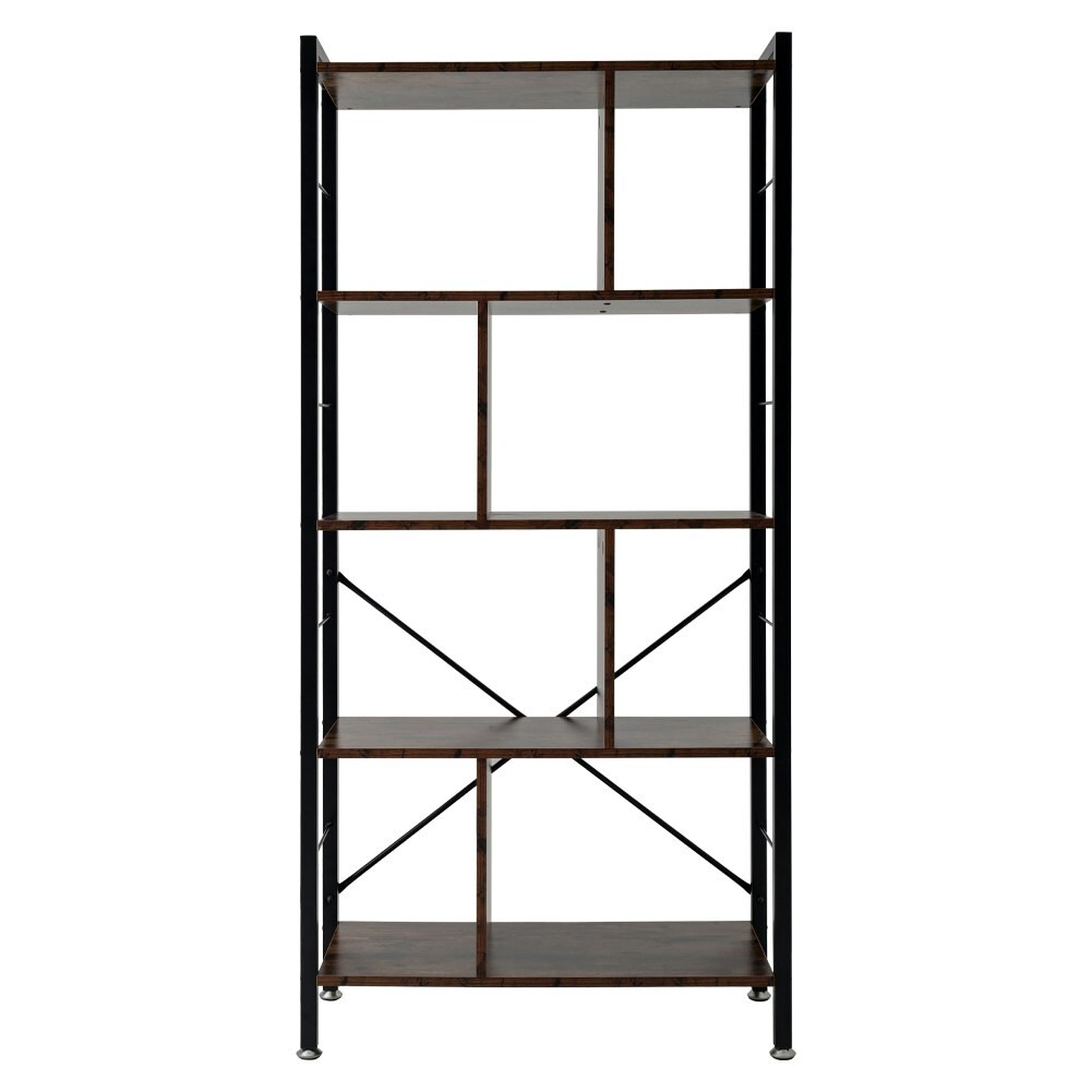 Living and Home Direct 5-Tier Industrial Metal Frame Bookcase Multi