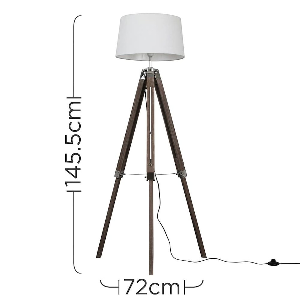 image 1 of ValueLights Modern Distressed Wood And Silver Chrome Tripod Floor Lamp With White Shade | White