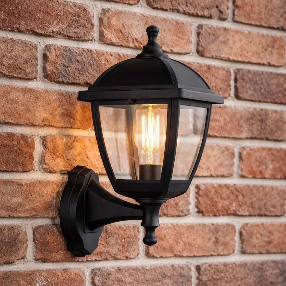 image 1 of CGC MYRA Large Black Outdoor Wall Lantern Light with Clear Diffuser IP44 Polycarbonate Coastal