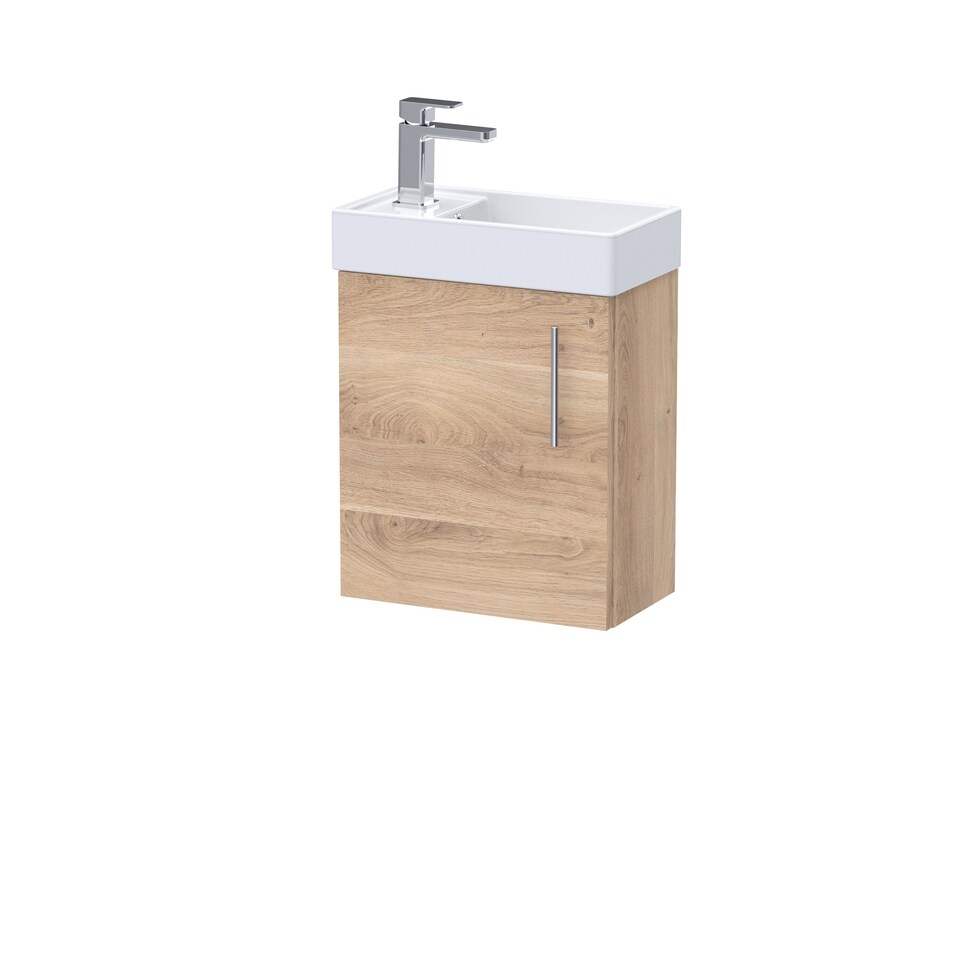 image 1 of Balterley Saint Contemporary Bathroom Wall Hung 1 Soft-Close Door Vanity Unit & Rectangular Basin | Brown | Bleached Cuneo Oak | 1
