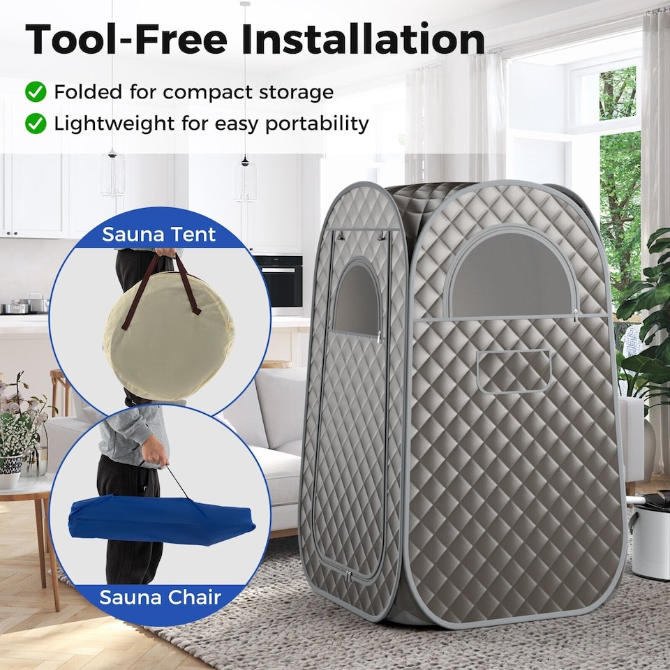 image 1 of COSTWAY Portable Home Sauna Full Body Steam Sauna Tent w/3L Steam Generator