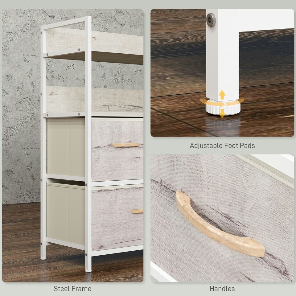 image 1 of HOMCOM Bedroom Chest of Drawers 5 Drawer Dresser w/ Shelves, Natural