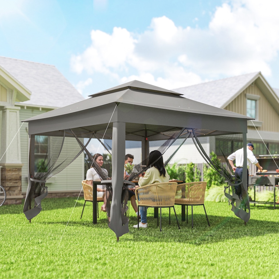 image 1 of Outsunny 3 x 3m Pop Up Gazebo, Doubleroof Garden Tent with Netting and Carry Bag, Party Event Shelter for Outdoor Patio, Dark Grey
