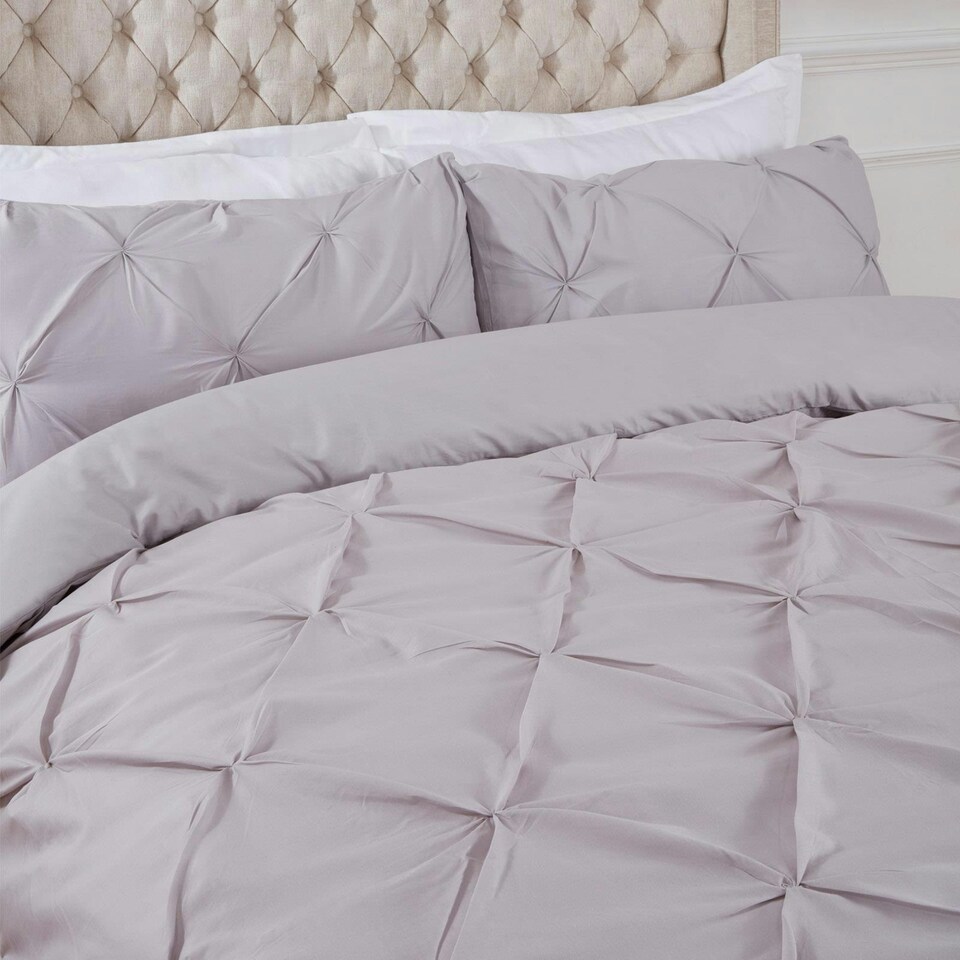 image 1 of OHS Pinch Pleat Diamond Pintuck Duvet Cover and Pillowcase Bedding Set, King - Silver