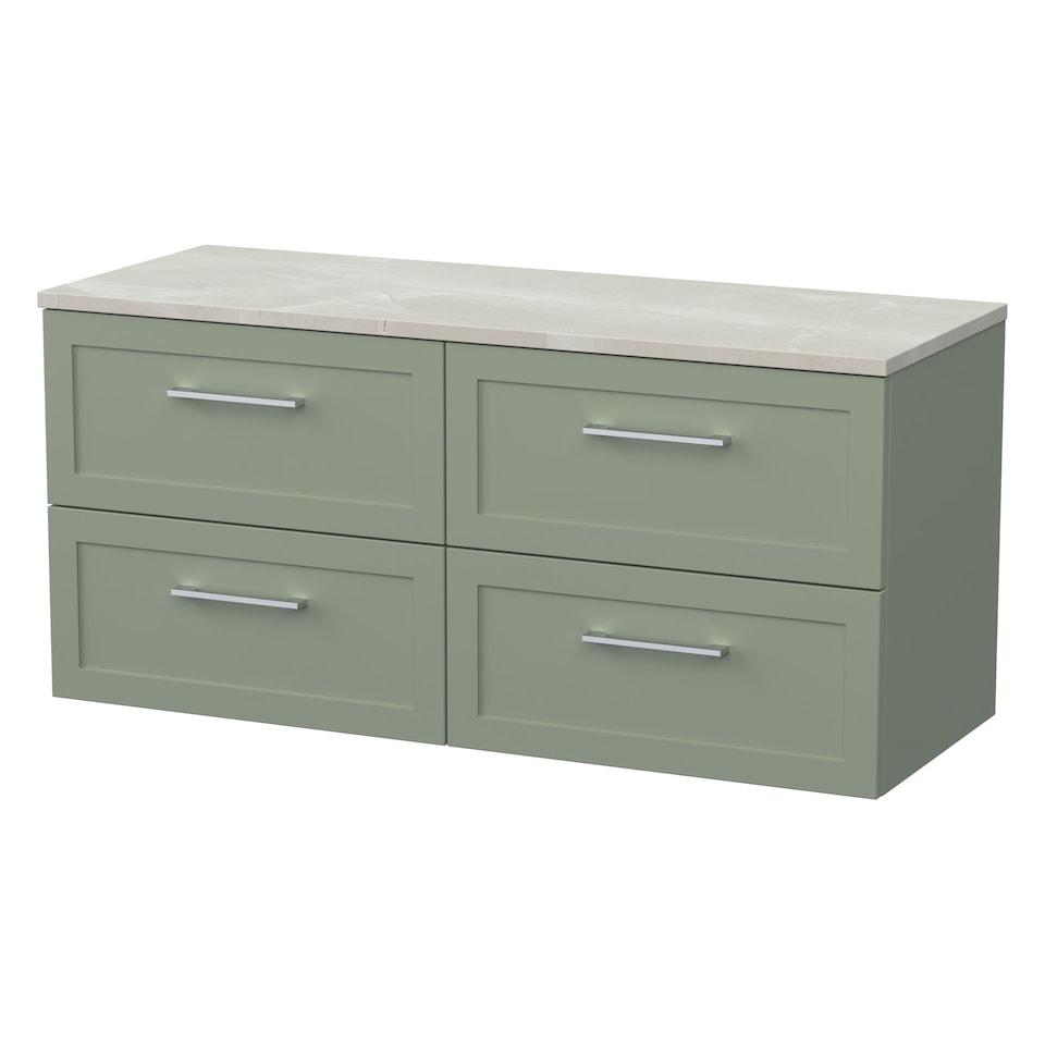 image 1 of Balterley Stonnall Traditional Wall Hung 4 Drawer Vanity Unit with Laminate Worktop, 1200mm, Reed Green