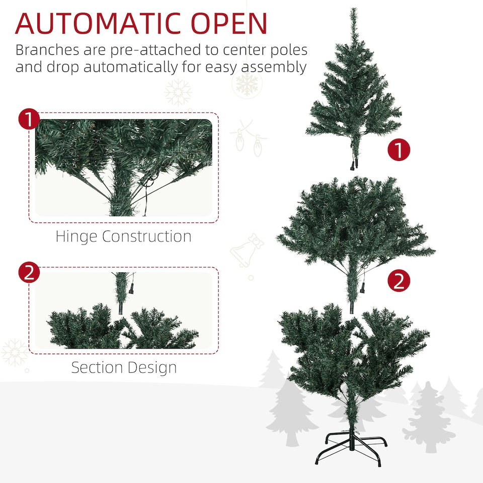 image 1 of HOMCOM 5ft Artificial Christmas Tree with LED Lights, Decoration, Auto Open