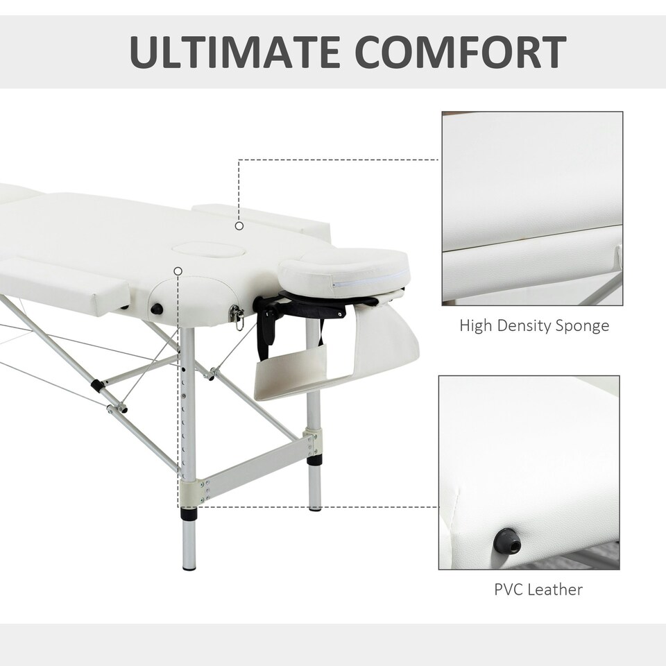 image 1 of HOMCOM Portable PVC Massage Table Beauty Therapy Couch Bed Spa Aluminum White