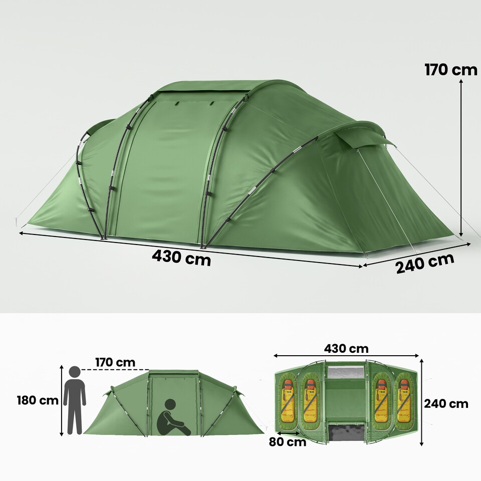 image 1 of Outsunny 4 Person Camping Tent Dome Family Travel Group Hiking Room Fishing