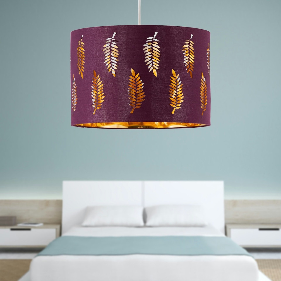 image 1 of Set of 2 Fern - Burgundy Cut Out 25cm Pendant Lightshades Purple | Gold