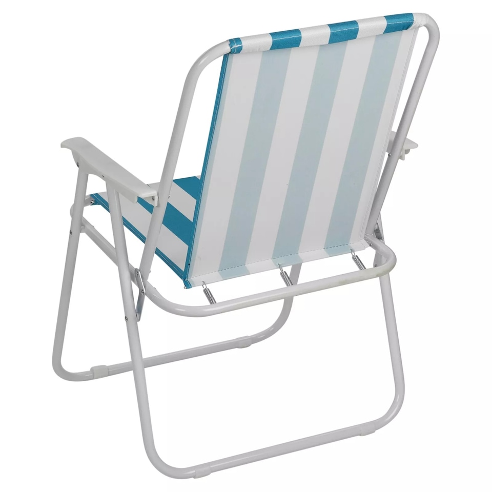image 1 of Garden Patio Metal Folding Spring Deck Chairs Camping Beach Picnic Outdoor Seats | Black | 2 x White & Blue Stripe