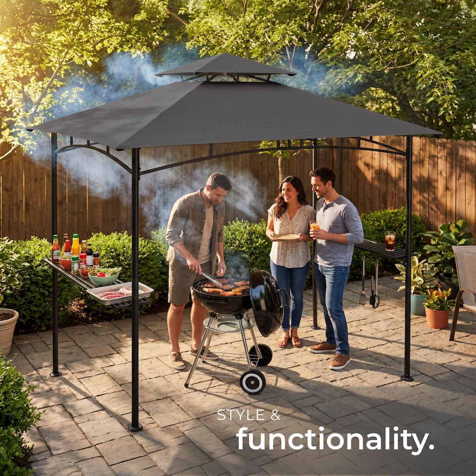 image 1 of Maracaibo BBQ Pavilion, weatherproof, wind canopy, 2 shelves | Grey | anthracite | 240 x 150 x 250 cm | 1