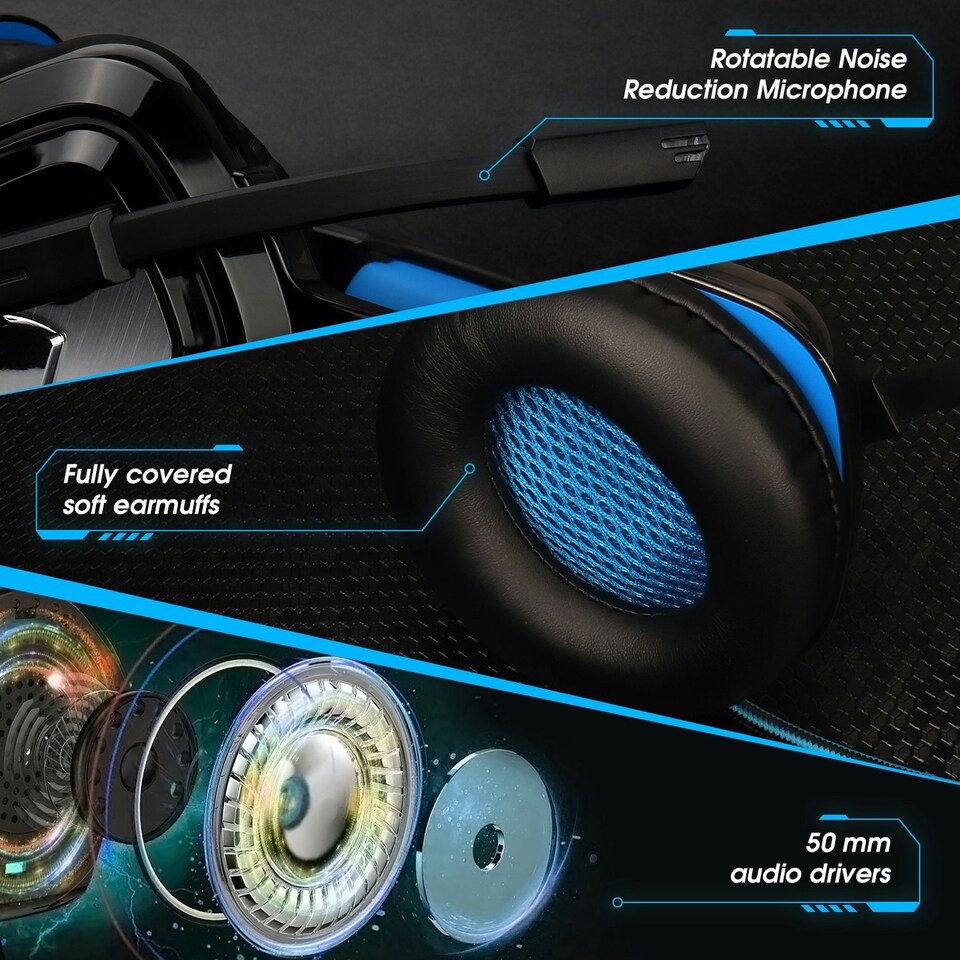 image 1 of Wired Gaming Headset for PC, PS4, PS5, XBOX, 3.5mm AUX with Microphone - August EPG100L Blue