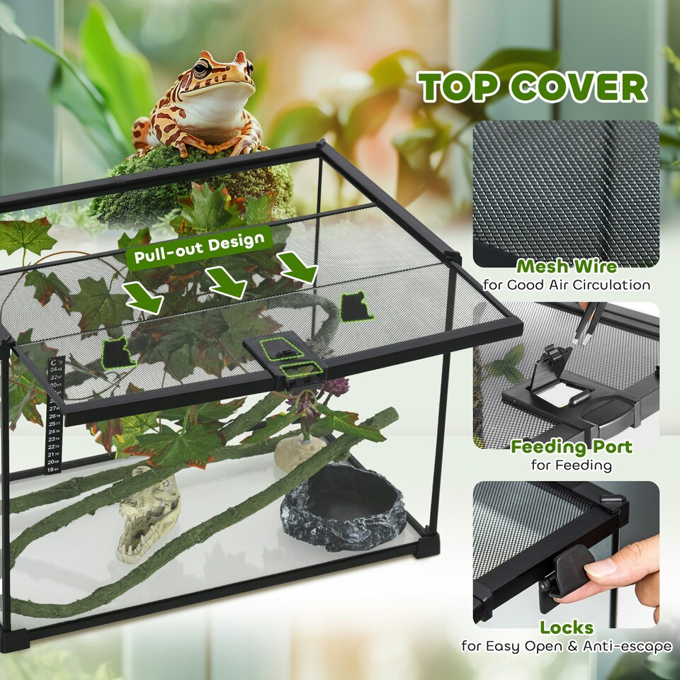 image 1 of PawHut Glass Reptile Terrarium with Thermometer, Decor Kit, Heated - Black