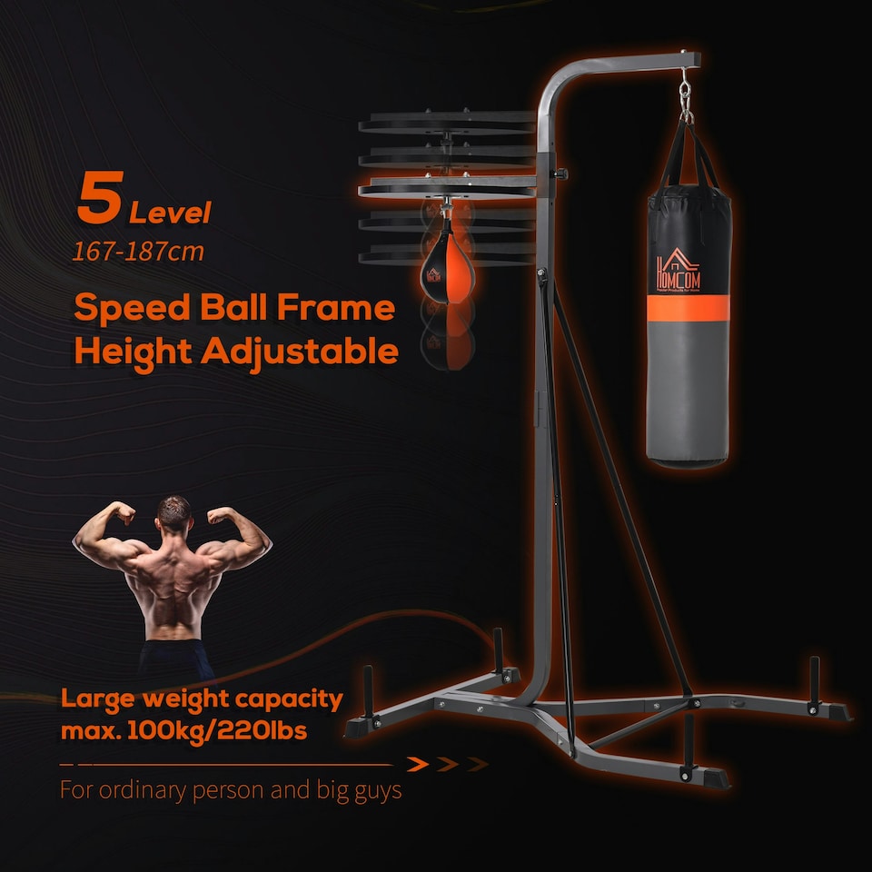 image 1 of HOMCOM Punchbag & Speedball Boxing Station w/ Freestanding Frame, Grey