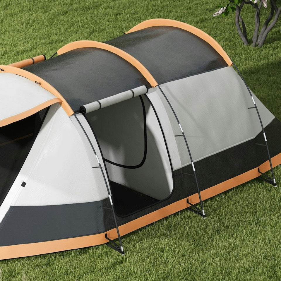 image 1 of Outsunny Tunnel Tent with Bedroom, Living Room and Porch for 3-4 Man, Green