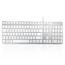 Accuratus 301 MAC Keyboard - USB Wired Full Size Apple Mac Multimedia Keyboard with White Square Tactile Keys and Silver Case - White