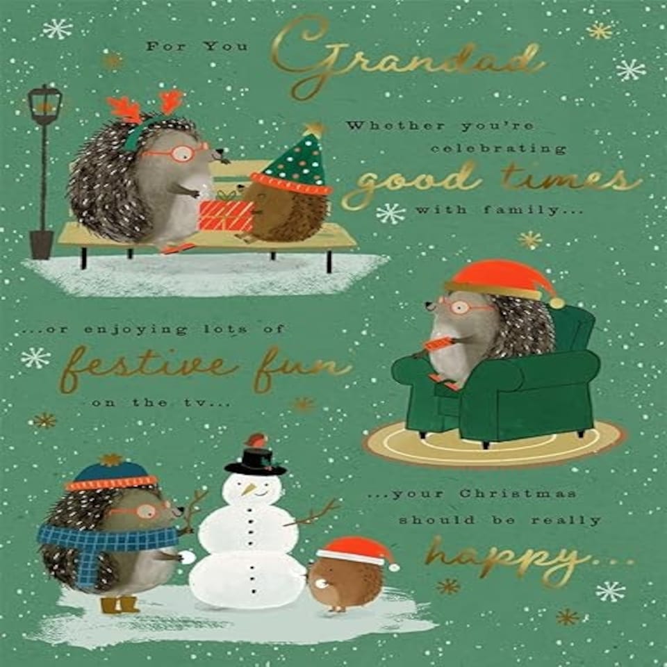 Festive Hedgehog Illustrations Grandad Christmas Card