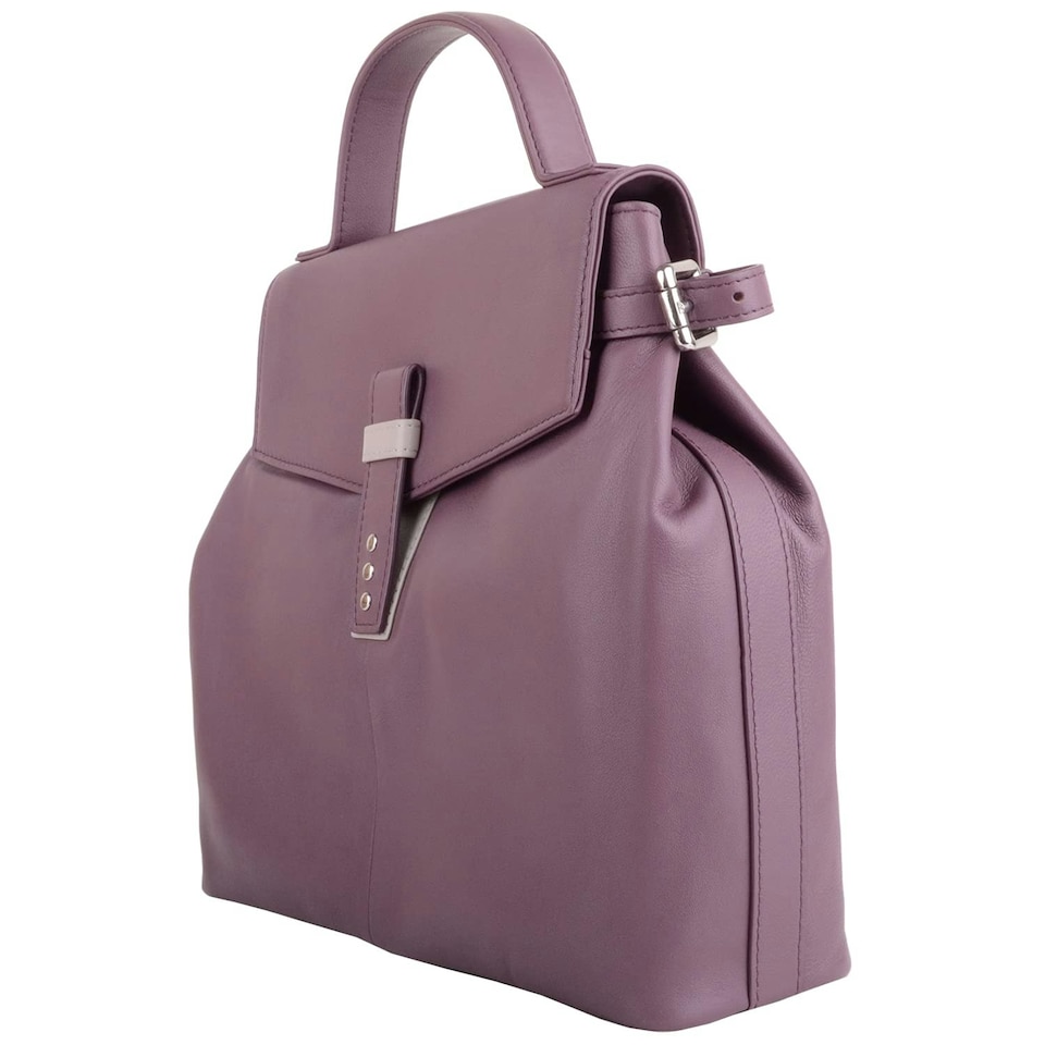 image 1 of Premium Soft Genuine Leather Top Handle Cross Body Shoulder Handbag Purple | Grape/Ivory