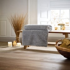 Hemsworth Chevron Textured Throw, 130×170cm – Super Soft Sofa & Bed Layer | Silver | Dove Grey