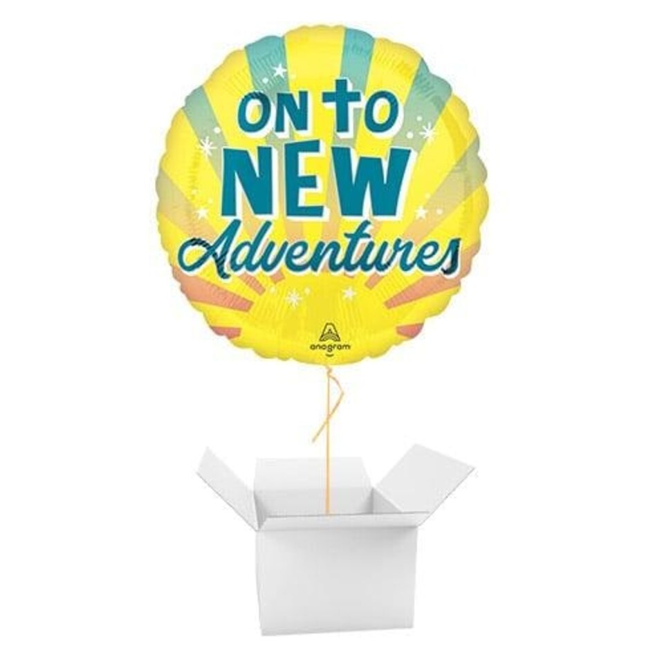 On To New Adventures Round Foil Helium Balloon - Inflated Balloon in a Box Yellow