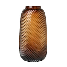 BHS Cognac Tall Lenticular Glass Vase, Amber
