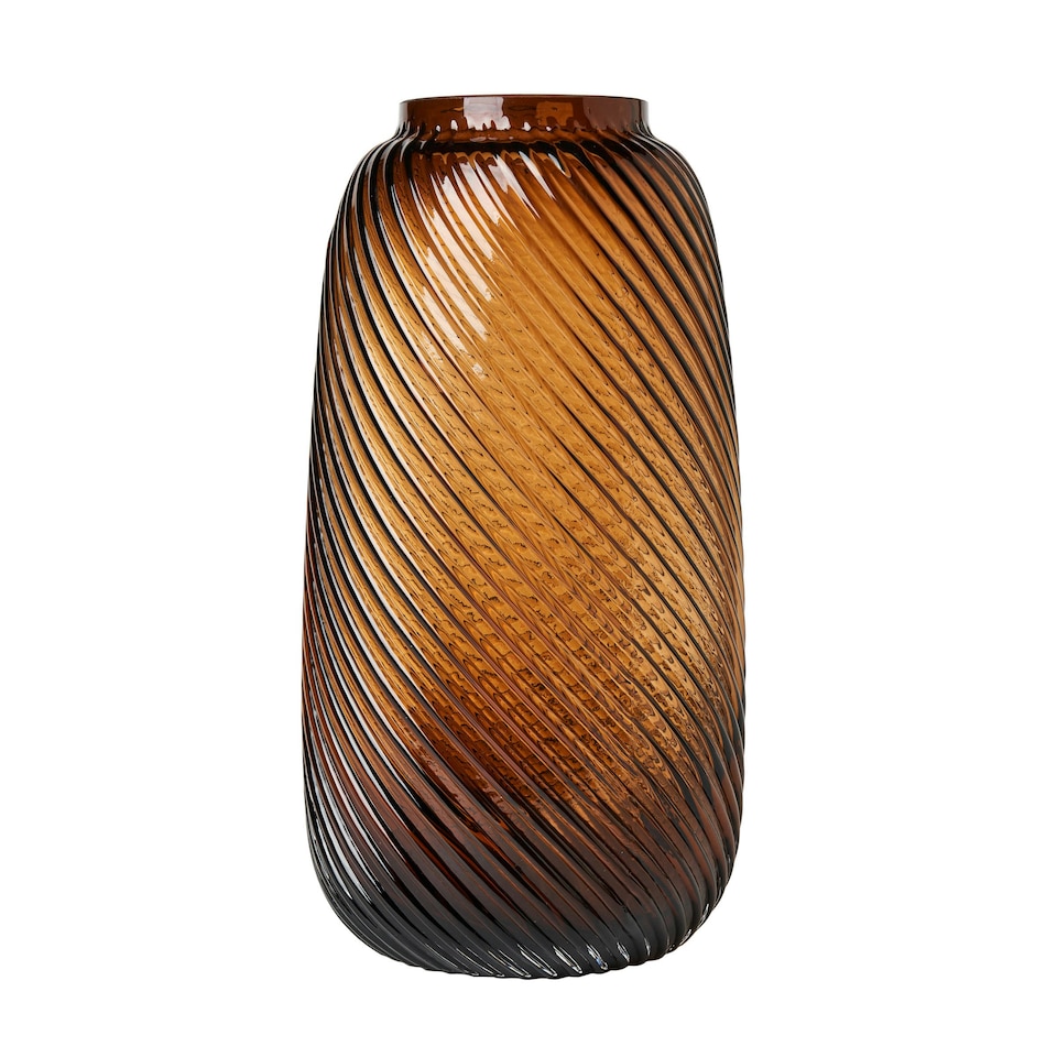 image 1 of BHS Cognac Tall Lenticular Glass Vase, Amber