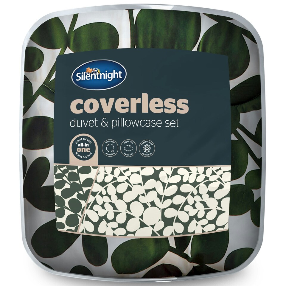 image 1 of Silentnight Coverless 10.5 Tog Duvet and Pillowcase Set, Leaf Print Green | Double