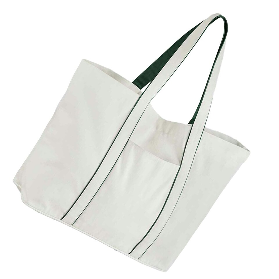 image 1 of Westford Mill Courtside Medium Tote Bag - Soft White/Bottle Green - One Size