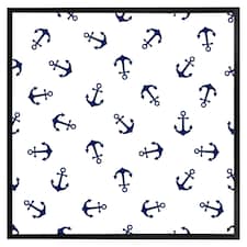 Navy anchors on white (Picture Frame) Black | M