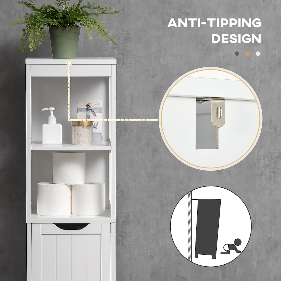 image 1 of HOMCOM Slim Bathroom Storage unit with 3 Drawers and 2 Open Shelves, White