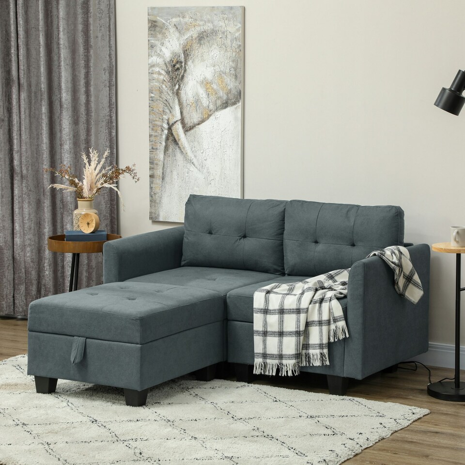 image 1 of HOMCOM Modular Sectional Sofa with Storage 2 Seater Sofa Set Dark Grey Grey