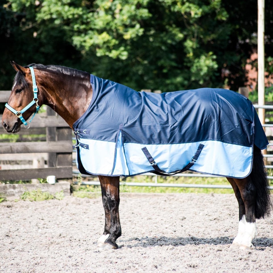 image 1 of eQuitack 600D Waterproof Horse Turnout Rug 0g No Fill Half Neck Navy/Baby Blue 5'9''