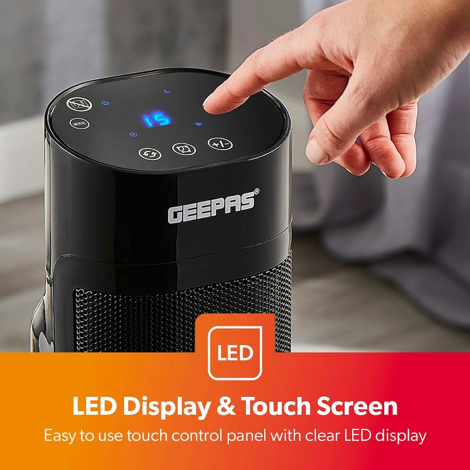 image 1 of GEEPAS Digital Ceramic Tower Heater - Black