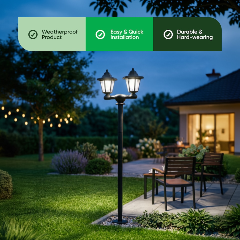 image 1 of Gardenwize Solar Double Head Garden Post Light LED 3 in 1