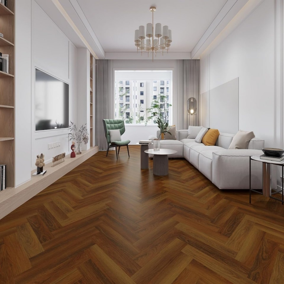 image 1 of Cherokee Wood Effect Glue Down Luxury Vinyl Tile-Herringbone(2.5mm LVT) For Domestic & Commercial Use | Brown | Cherokee Oak | Planks per Pack:  22  | Coverage per Pack: 1.38m² | 1