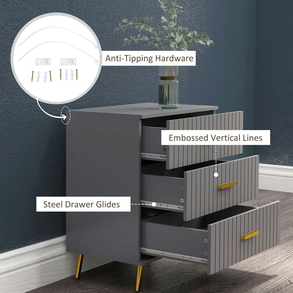 image 1 of HOMCOM Bedroom Chest of Drawers, 3-Drawer Dresser with Aluminium Legs