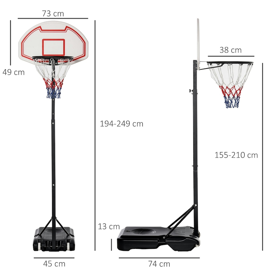 image 1 of HOMCOM 155-210cm Height Adjustable Basketball Stand Backboard w/ Net