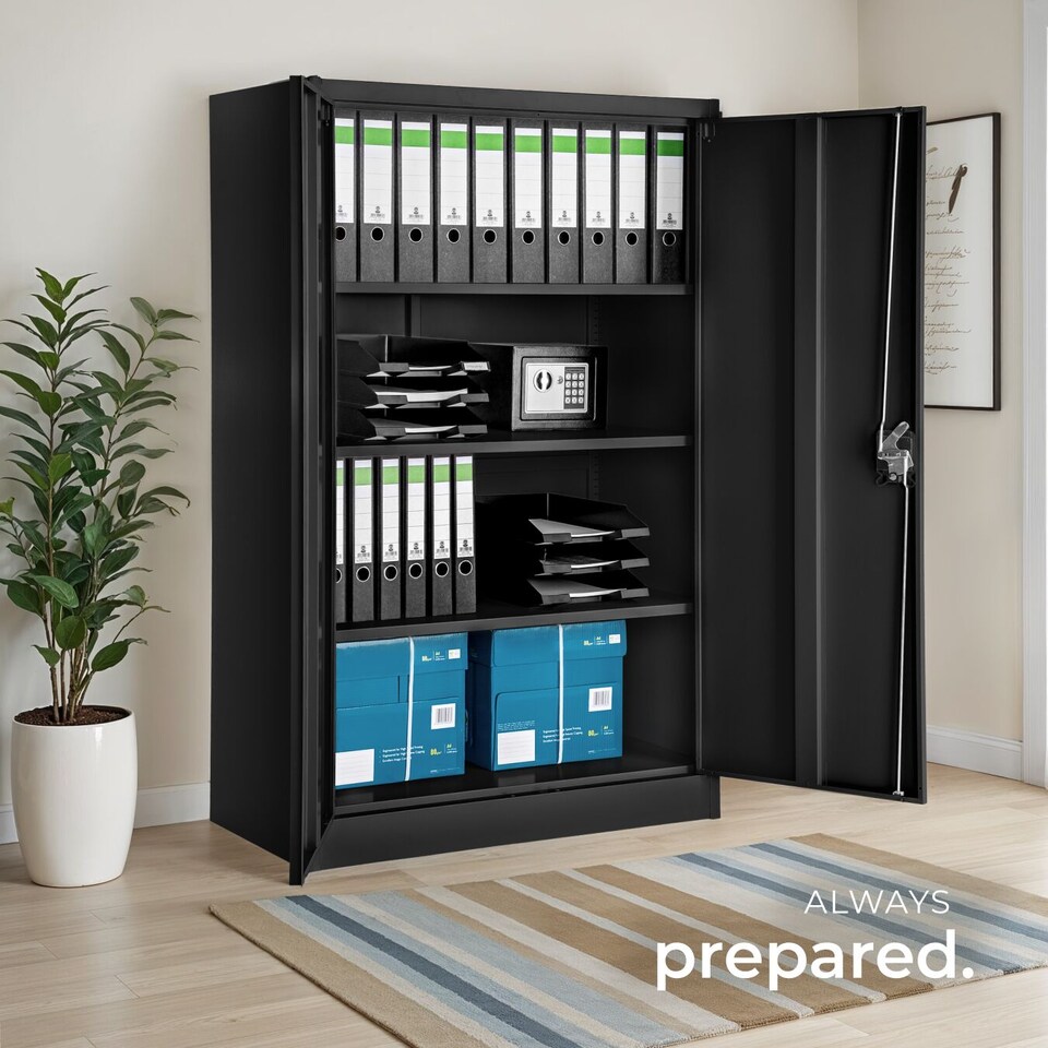 image 1 of Filing Cabinet - 4 adjustable shelves, lockable, 140 x 90 x 40 cm | Black | black | 40 x 90 x 140 cm | 1