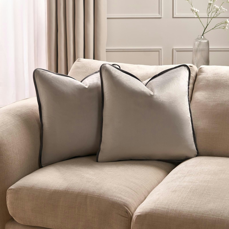 image 1 of OHS 2 x Matte Velvet Piped Edge Cushion Covers, 45x45cm - Grey
