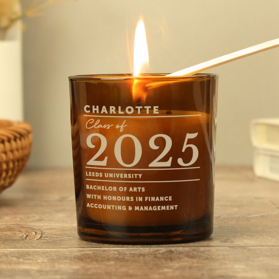 image 1 of Personalised Graduation Amber Glass Candle Brown