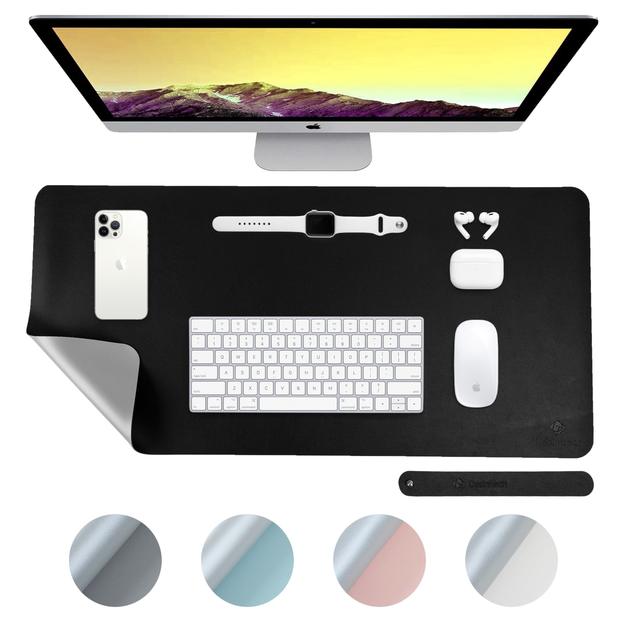 Desiretech Reversible Office Desk Mat, Dual-Sided Desk Mat, Large (43x89cm) in Black | Size: 43x89 cm