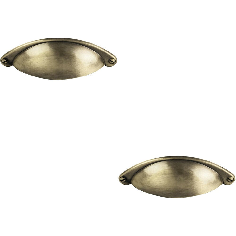 Loops 2x Traditional Cup Pull Handle 104 x 26mm 64mm Fixing Centres Burnished Brass in Metallics