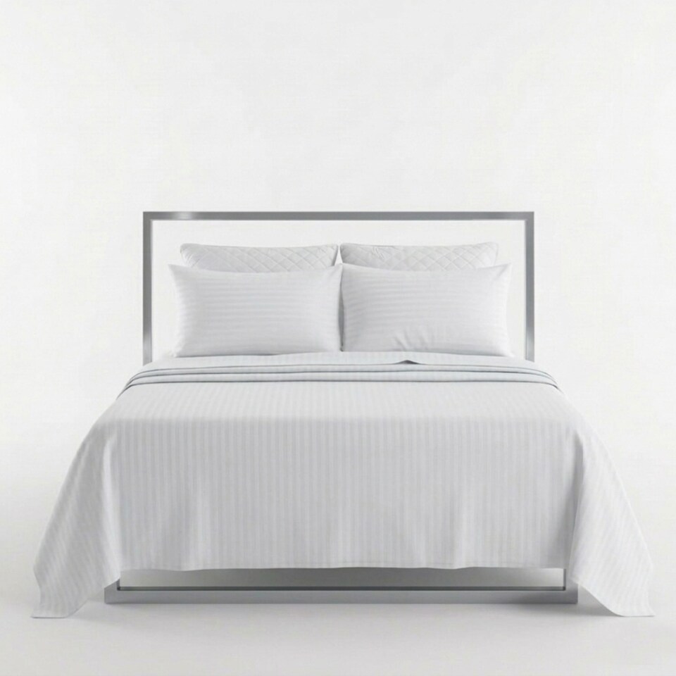image 1 of Luxury Satin Stripe T250 Cotton Rich Soft Flat Sheet Bed Linen | White | King