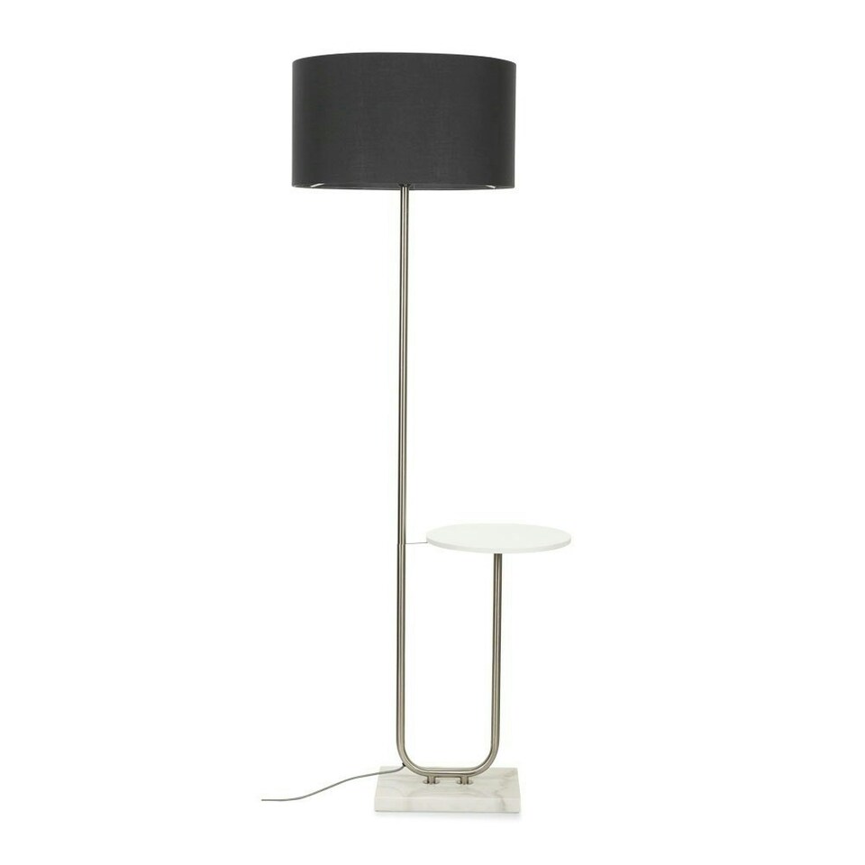 image 1 of ValueLights Large Brushed Chrome Curved Stem Marble Floor Lamp Coffee Table Light - Charcoal Shade + LED Bulb