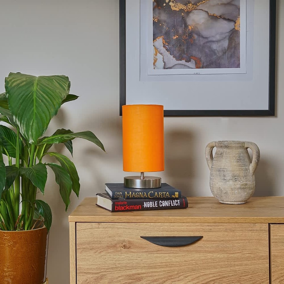 image 1 of ValueLights Francis Pair Chrome Touch Table Lamp Orange Shades