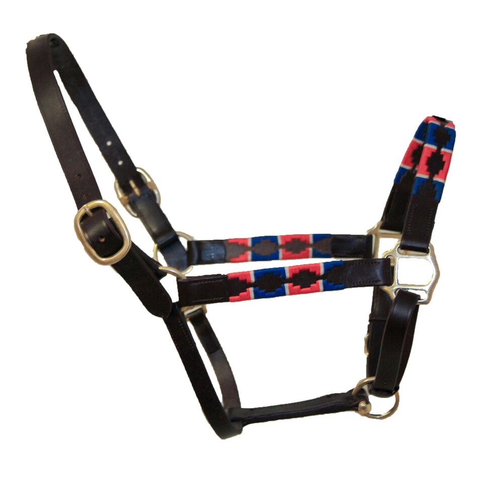 image 1 of Blenheim Leather Polo Horse Headcollar - Red/Navy - Cob