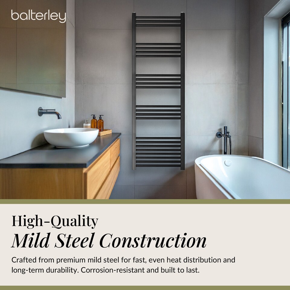image 1 of Balterley Straight Heated Heated Towel Rail Radiator, 930W | Black | Matt Black
