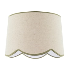 Natural Oatmeal Textured Linen Scallop Lamp Shade with Olive Trims Green